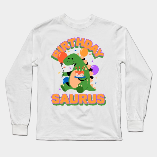 Happy Birthday Dinosaur Long Sleeve T-Shirt by Shawn's Domain